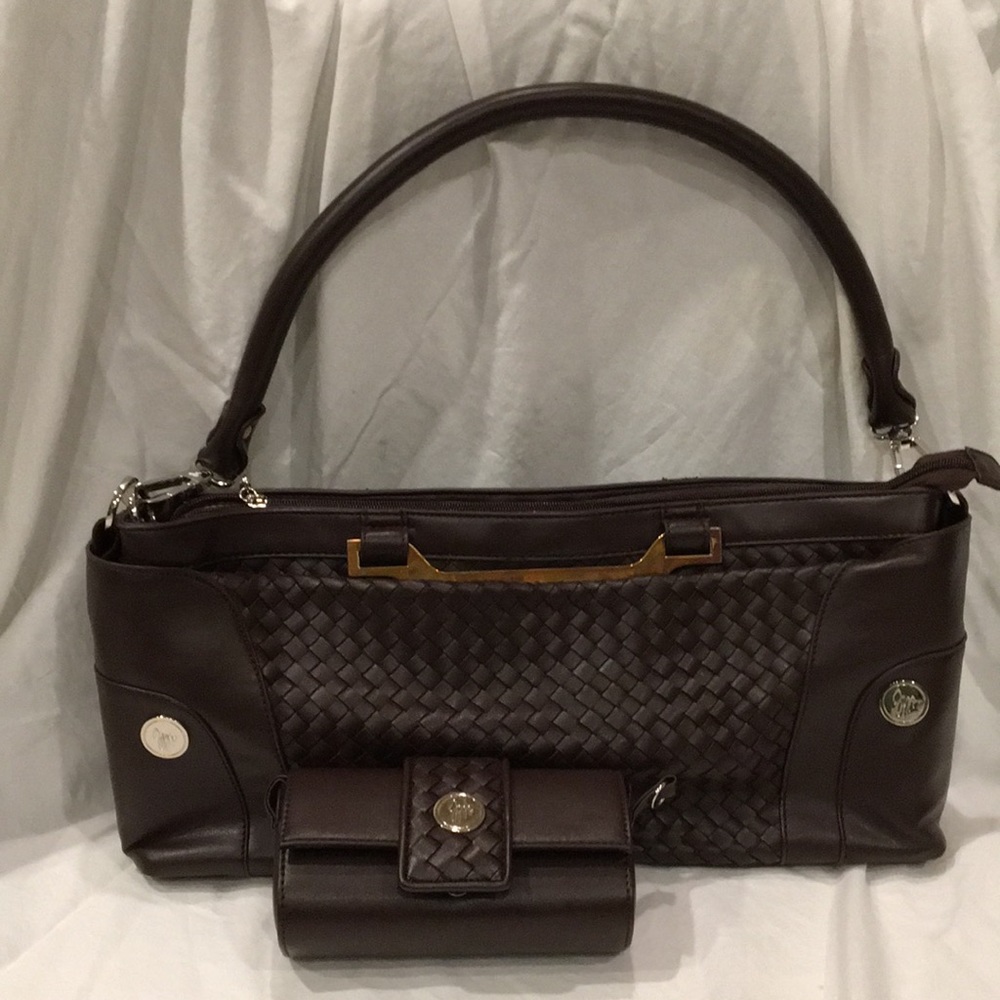 NEW Joy Mangano brown purse with sunglasses case